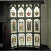 Interior. Detail of staircase stained glass window.