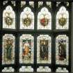 Interior. Detail of staircase stained glass window.