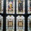 Interior. Detail of staircase stained glass window.