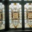 Interior. Detail of staircase stained glass window.