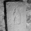 View of detail on graveslab in Lamont Aisle at Kilfinan Churchyard.