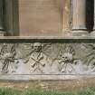 Detail of monument showing skulls, Kilwinning Abbey Churchyard.