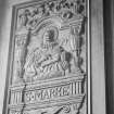 Detail of carved wooden panel.
Insc: 'S. Marke'