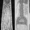 Photographic copy of two rubbings. The left rubbing shows detail of a cross slab from Mingaff and the right rubbing the face of St Vigeans no.12 cross slab.