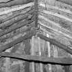 Beaton's Cottage, interior.  Detail of Cruck joint at ridge of roof.