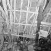 Beaton's Cottage, interior.  View of underside of roof at North East corner of byre.
