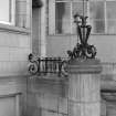 Crown Street entrance front, staircase, side wall, decorative ironwork, detail