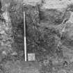 Excavation photograph : vertical wedge of coalchips 164, over 163, looking west.