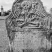 View of gravestone for Margaret Miller dated 1735, in the churchyard of Kingsbarns Parish Church.
