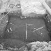 Edinburgh Castle. Excavation photograph : area H - north end of trench under Charles II wall - dark brown clay area.