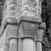 Detail of the carved capitals of the chancel arch of the medieval church at Tyninghame.
 
