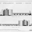 Elevations for development of flats and two-storey terraced houses for Henry Boot and Son.  
