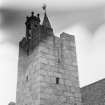 View of tower of N range of farmbuildings, Aboyne Castle.