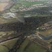 Oblique aerial view centred on the Falkirk Wheel with the remains of the works adjacent, taken from the SW.