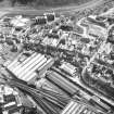 Aerial view showing Canongate, New Street, part of Waverley Station, Cowgate, Jeffrey Street and St Mary's Street