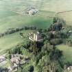 Oblique aerial view of Borthwick Castle and church, taken from the S.