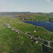 General oblique aerial view of the village of Voe , Olna Firth, the churches and burial ground, taken from the N.