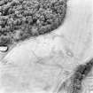 Hill of Redhall, oblique aerial view, taken from the SW, centred on the cropmarks of an enclosure.