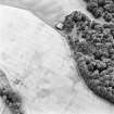Hill of Redhall, oblique aerial view, taken from the SE, centred on the cropmarks of an enclosure.