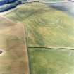 Oblique aerial view centred on the cropmarks of the fort, field boundaries and cropmarks, taken from the SSE.