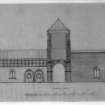 Photographic copy of drawing of proposed restoration to longitudinal section.
Insc: 'Whitekirk Parish Church, Proposed Restoration', 'Longitudinal Section', 'Robert Lorimer A.R.S.A., 17 Gt. Stuart St., Edinr, Oct. 1914'.