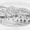 Photographic copy of steel engraving showing general view of Crieff.