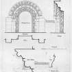 Photographic copy of drawing showing plan, elevation, section and arch detail for doorway.
Title: "Doorway of Old Church at Lamington Lanarkshire.  Built into North West of Present Parish Church".