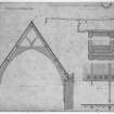 Photographic copy of plan, sections and elevations of roof and gutters of Chapel of St Michael and all Angels, Ardgowan House