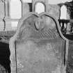 View of gravestone for David Peattie, dated 1762, in the  churchyard of Kingsbarns Parish Church.
