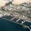 Near vertical aerial view of Cluny Harbour, Buckie, Moray, looking SE.