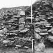 Papa Westray, Munkerhoose excavation archive
Area 3: Detail of broch wall in section. From W.
Contexts 3026, 3028, 3032, 3036.