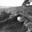 Cairnpapple Hill, photograph of excavation showing kerb stones of Period IV cairn on E side.