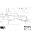 Kirkmichael House: Basement floor plan scale 1:100 and block plan (showing dated developments) scale 1:500