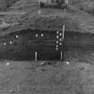 Excavation photographs: Film 3; sections of rampart; circular stone features; excavated pits.