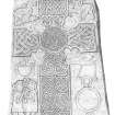 Pencil survey drawing of Glamis 2 Pictish Cross Slab front face. Scale 1:5