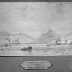 Mull, Tobermory, general.
Photographic copy of sketch showing entrance to town and sailing boats.
Titled: 'Entrance to Tobermory'.