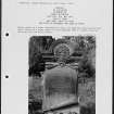 Photographs and research notes relating to graveyard monuments in Inch Old Churchyard, Wigtownshire. 
