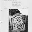 Photographs and research notes relating to graveyard monuments in Sorbie Churchyard, Wigtownshire. 
