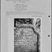 Photographs and research notes relating to graveyard monuments in East Kilbride Churchyard, Lanarkshire. 
