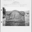 Photographs and research notes relating to graveyard monuments in Oldhamstocks Churchyard, East Lothian. 
