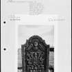 Photographs and research notes relating to graveyard monuments in Eassie Churchyard, Angus. 
