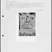 Photographs and research notes relating to graveyard monuments in St Vigeans Churchyard, Angus. 
