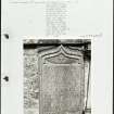 Photographs and research notes relating to graveyard monuments in Urquhart Churchyard, Banffshire and Moray.
