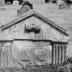 View of gravestone of J I 1787, Culross Abbey graveyard.