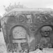 View of gravestone for DM BS, 17(?)9, Culross Abbey graveyard.