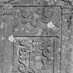 View of gravestone commemorating Thomas Spence and Helena Mathews, 1731, in the churchyard of Farnell Parish Church.