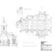 Scanned copy of Ladykirk Parish Church; Ground floor plan, first floor tower plan and sectional elevation A-A1