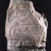 Strathmartine no 1 Pictish symbol stone showing crescent and v rod and Pictish beast symbols