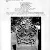 Notes and photographs relating to gravestones in Ratho Churchyard, Edinburgh, Midlothian.