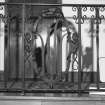 Interior.
Entrance stair hall, detail of stair ironwork with monkey motif.